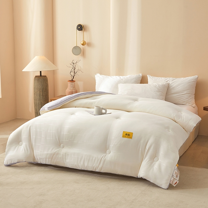 91家纺网 家纺一手货源 找家纺 晚悠家纺 2025新款A类抗菌控温保暖大豆被5.0被子被芯春秋冬被夏被爆款 奶白灰