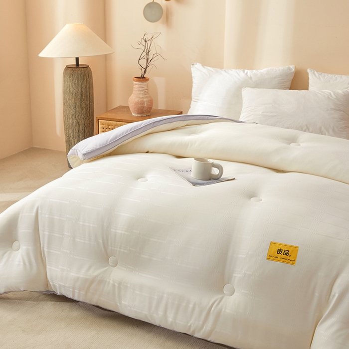 91家纺网 家纺一手货源 找家纺 晚悠家纺 2025新款A类抗菌控温保暖大豆被5.0被子被芯春秋冬被夏被爆款 奶白灰