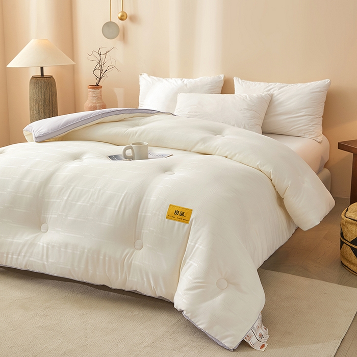 91家纺网 家纺一手货源 找家纺 晚悠家纺 2025新款A类抗菌控温保暖大豆被5.0被子被芯春秋冬被夏被爆款 奶白灰
