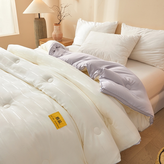 91家纺网 家纺一手货源 找家纺 晚悠家纺 2025新款A类抗菌控温保暖大豆被5.0被子被芯春秋冬被夏被爆款 奶白灰