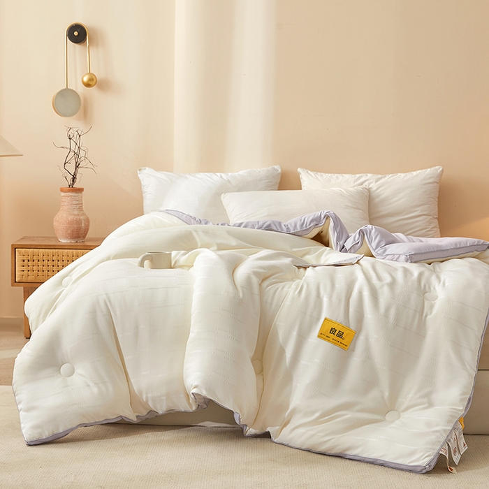 91家纺网 家纺一手货源 找家纺 晚悠家纺 2025新款A类抗菌控温保暖大豆被5.0被子被芯春秋冬被夏被爆款 奶白灰