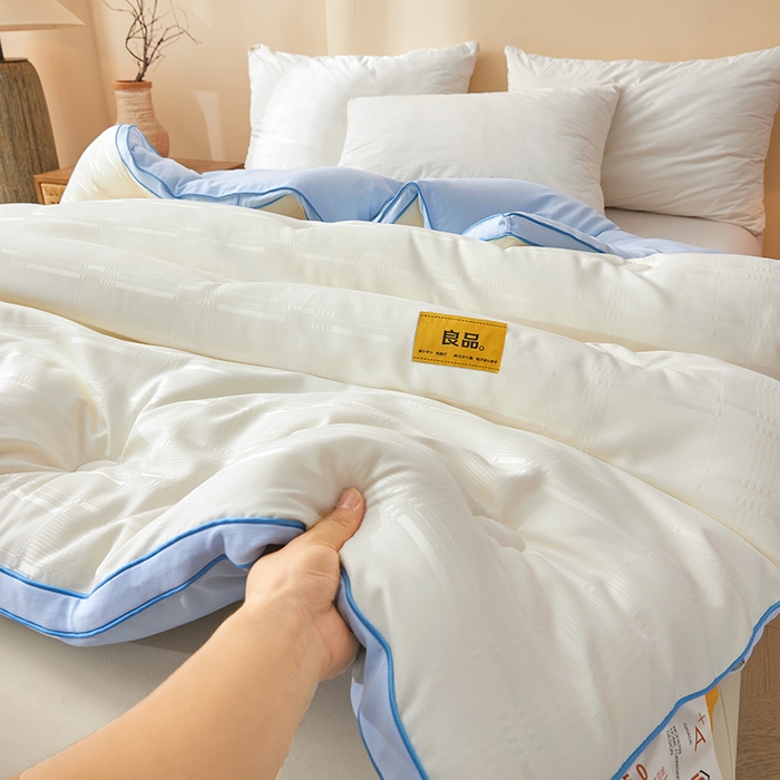 91家纺网 家纺一手货源 找家纺 晚悠家纺 2025新款A类抗菌控温保暖大豆被5.0被子被芯春秋冬被夏被爆款 奶白蓝