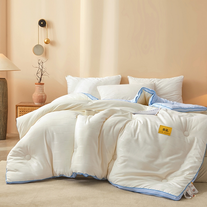 91家纺网 家纺一手货源 找家纺 晚悠家纺 2025新款A类抗菌控温保暖大豆被5.0被子被芯春秋冬被夏被爆款 奶白蓝