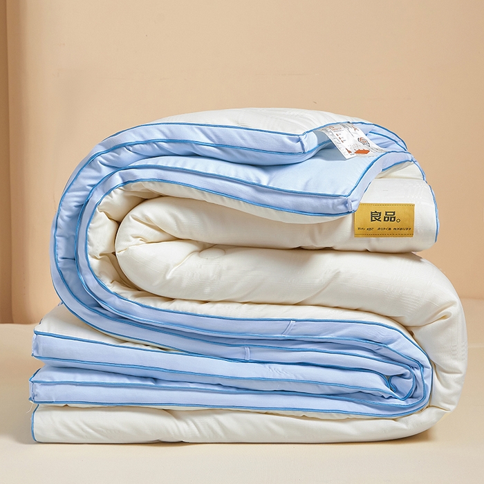 91家纺网 家纺一手货源 找家纺 晚悠家纺 2025新款A类抗菌控温保暖大豆被5.0被子被芯春秋冬被夏被爆款 奶白蓝