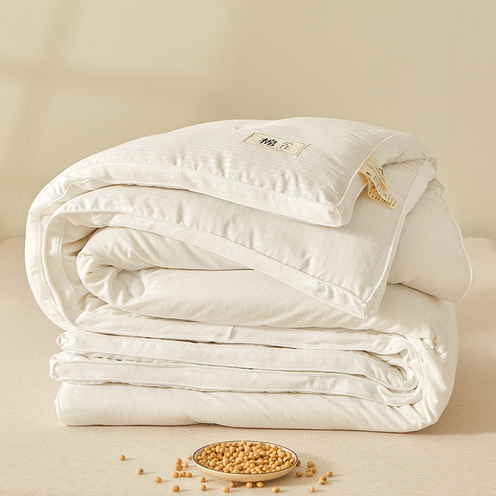 91家纺网 家纺一手货源 找家纺 晚悠家纺 2025新款提花A类原棉大豆纤维被子被芯春秋被冬被供货直播网销 灰色