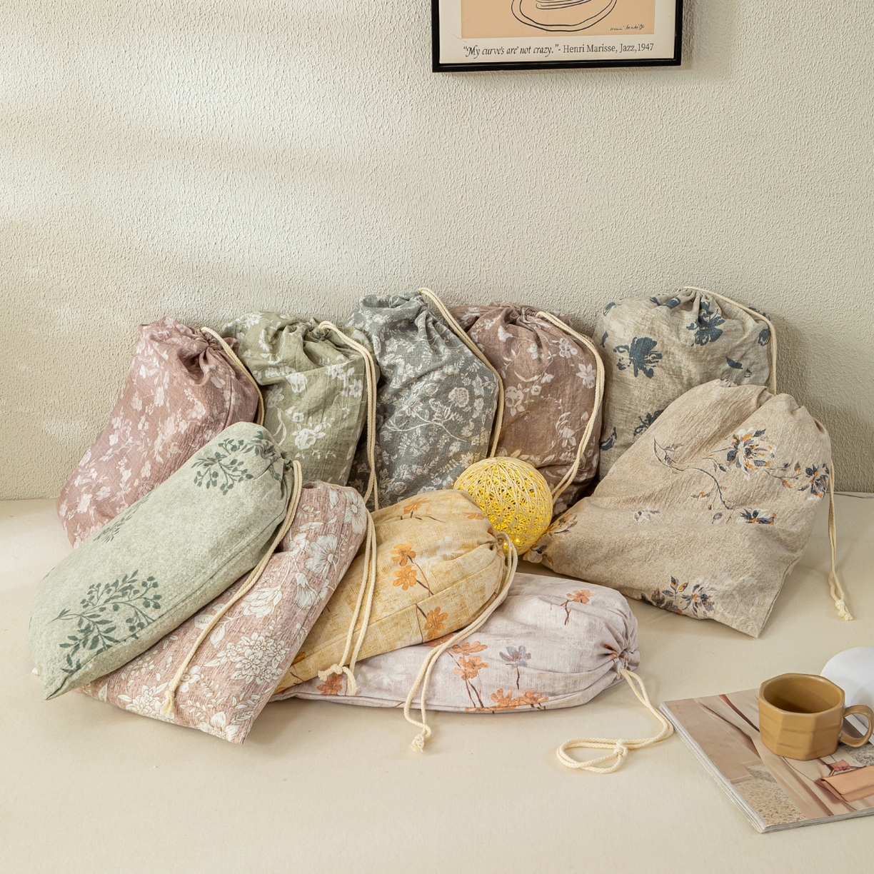 91家纺网 家纺一手货源 找家纺 （总）七里香 2025秋冬新品A类加厚高克重原麻复古风亚麻皱皱纱印花四件套