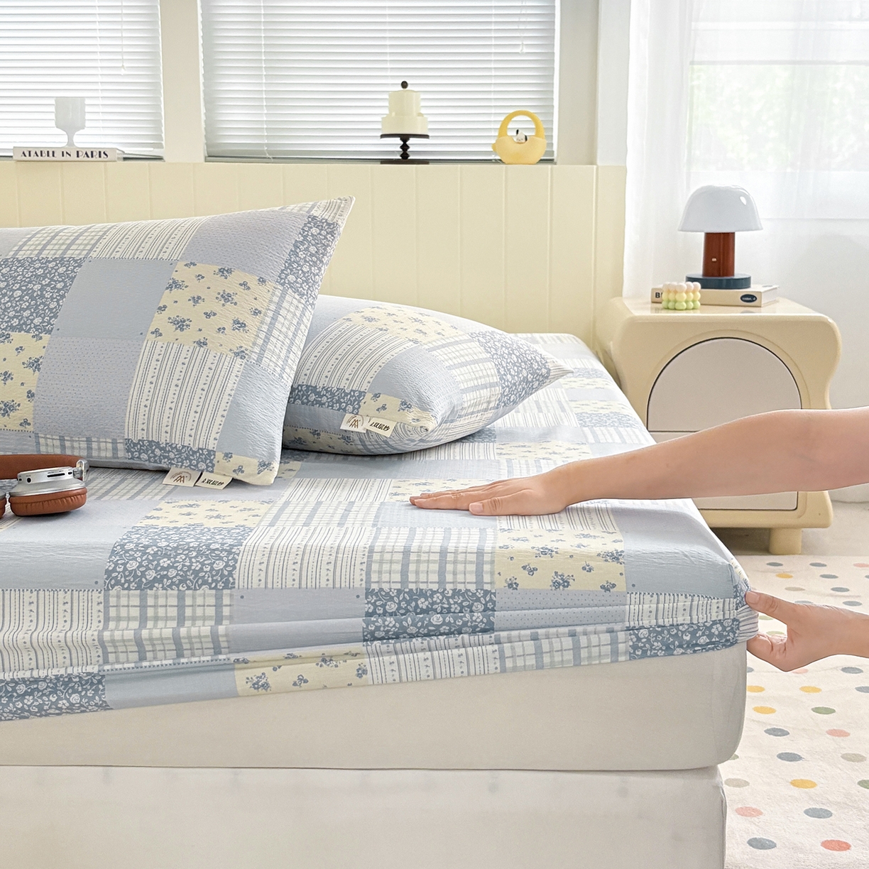 91家纺网 家纺一手货源 找家纺 （总）青泽家纺 2025新款双层皱皱纱印花床笠单品床笠单件单床笠