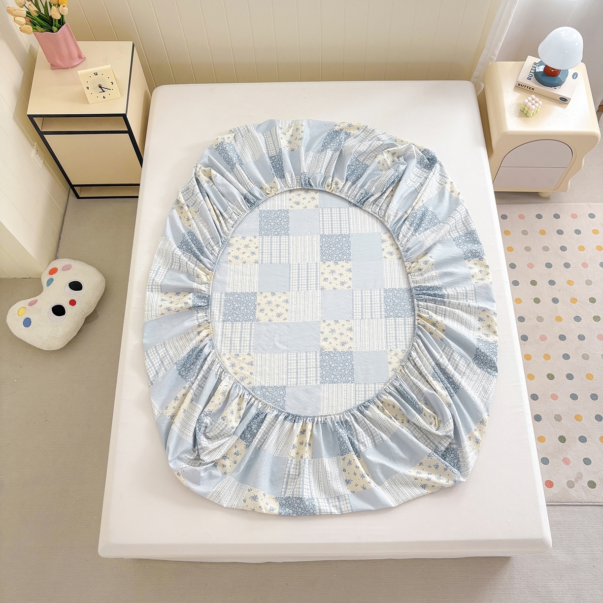 91家纺网 家纺一手货源 找家纺 （总）青泽家纺 2025新款双层皱皱纱印花床笠单品床笠单件单床笠