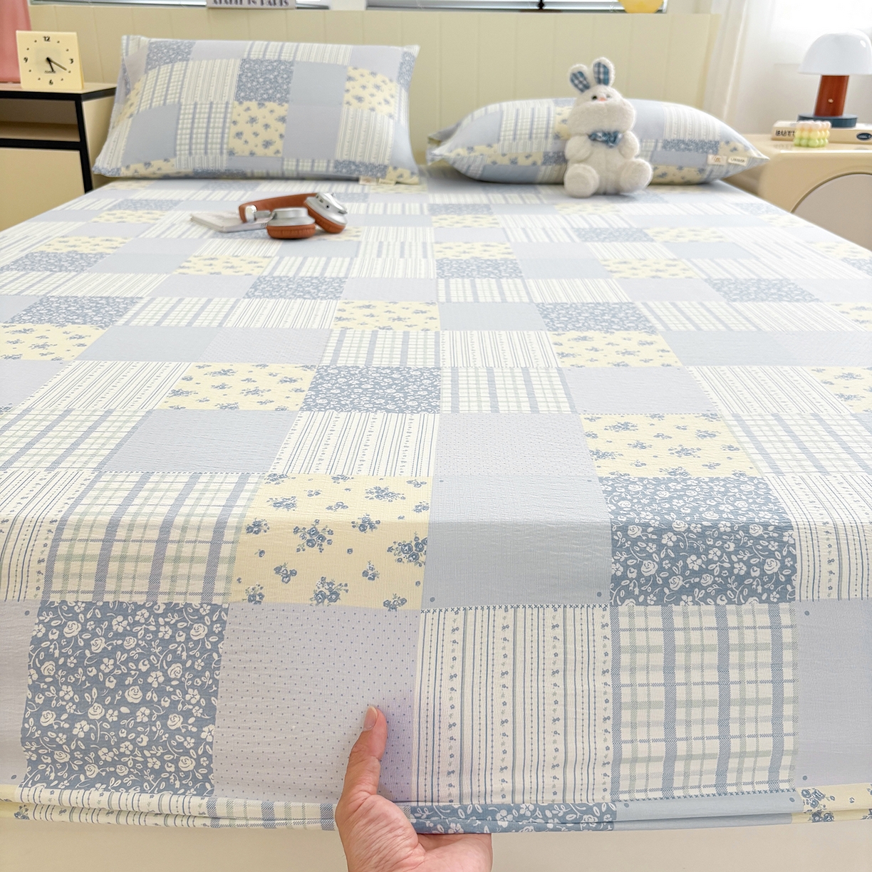 91家纺网 家纺一手货源 找家纺 （总）青泽家纺 2025新款双层皱皱纱印花床笠单品床笠单件单床笠