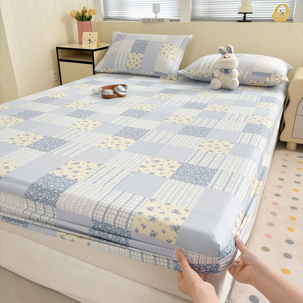 91家纺网 家纺一手货源 找家纺 （总）青泽家纺 2025新款双层皱皱纱印花床笠单品床笠单件单床笠