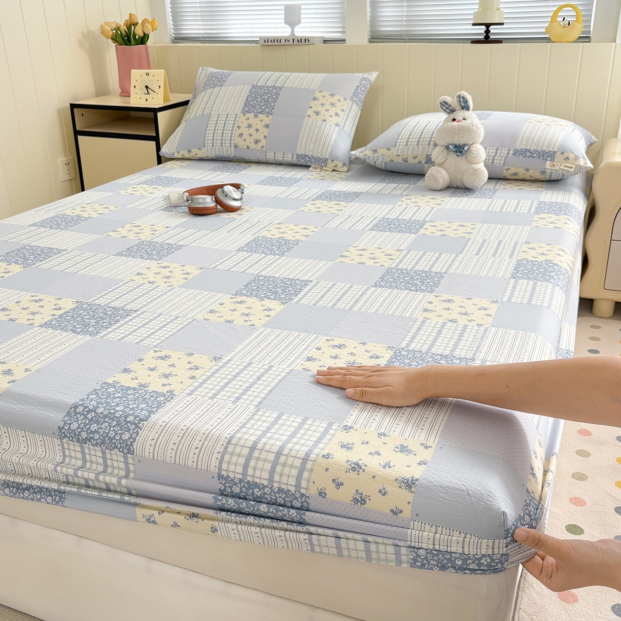 91家纺网 家纺一手货源 找家纺 （总）青泽家纺 2025新款双层皱皱纱印花床笠单品床笠单件单床笠