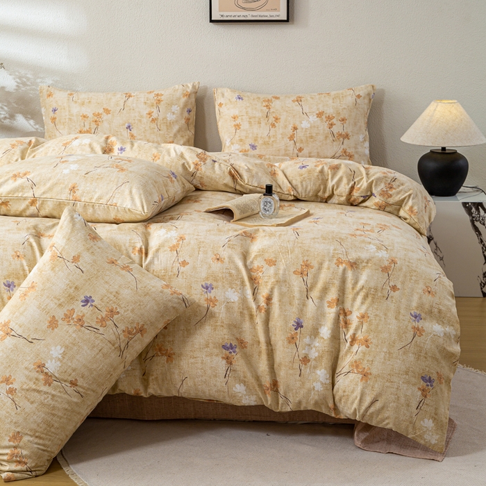 91家纺网 家纺一手货源 找家纺 （总）七里香 2025秋冬新品A类加厚高克重原麻复古风亚麻皱皱纱印花四件套