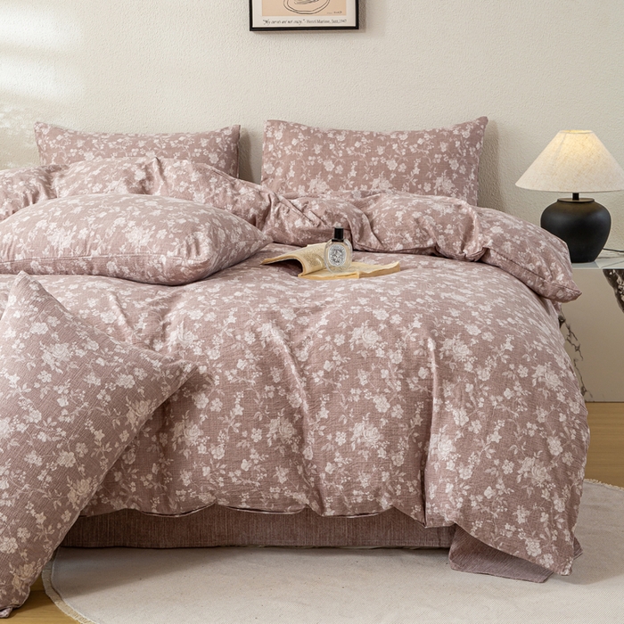 91家纺网 家纺一手货源 找家纺 （总）七里香 2025秋冬新品A类加厚高克重原麻复古风亚麻皱皱纱印花四件套