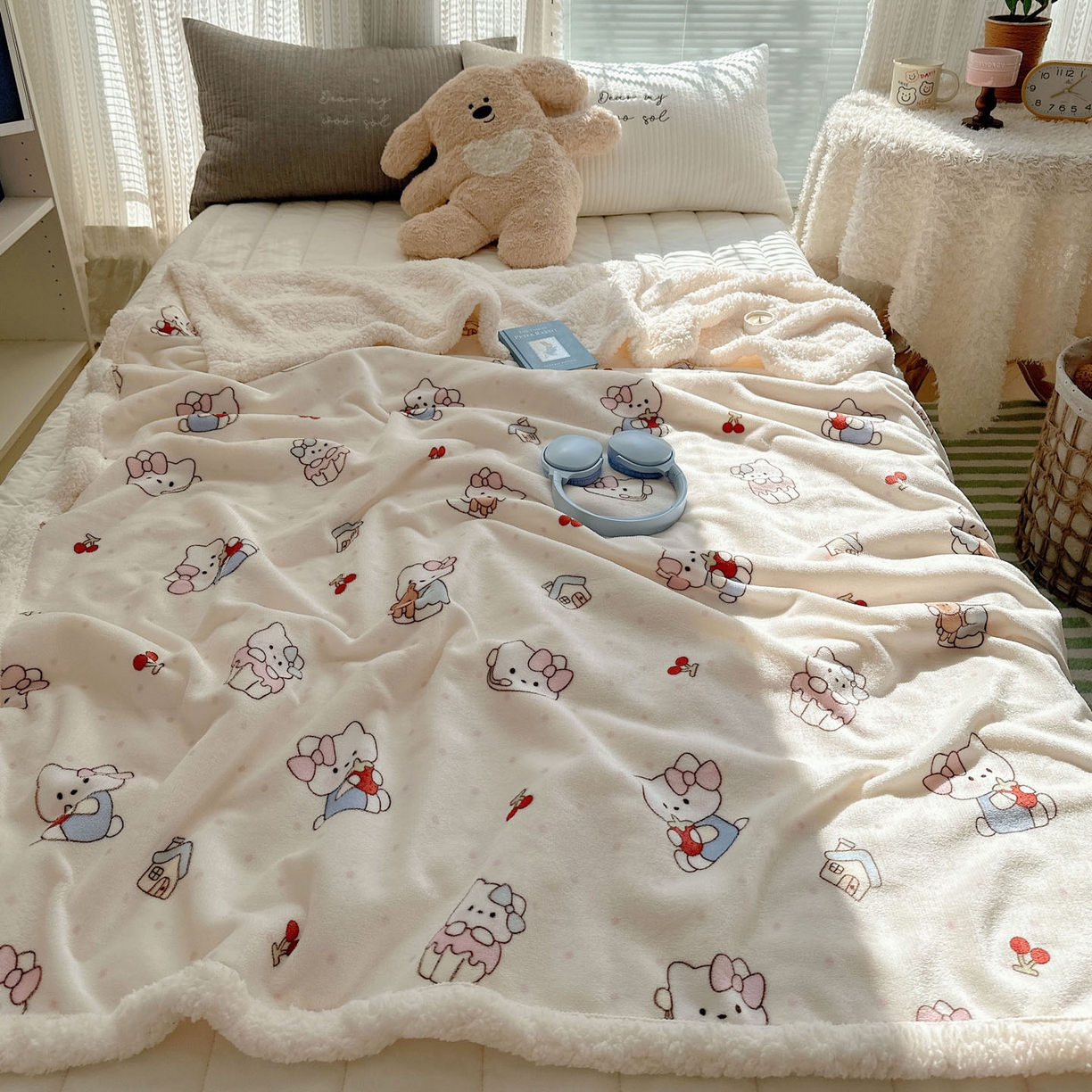 91家纺网 家纺一手货源 找家纺 美乐迪  2025新款牛奶绒羊羔绒毛毯 小猫的家