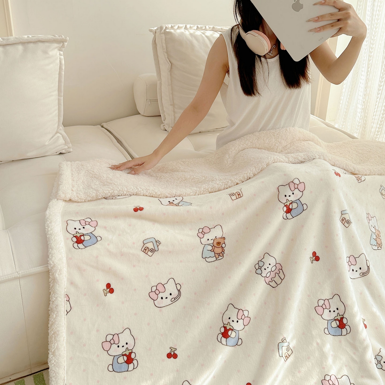 91家纺网 家纺一手货源 找家纺 美乐迪  2025新款牛奶绒羊羔绒毛毯 小猫的家