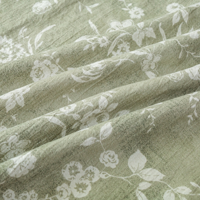 91家纺网 家纺一手货源 找家纺 七里香 2025秋冬新品A类加厚高克重原麻复古风亚麻皱皱纱印花四件套 花蕾-绿