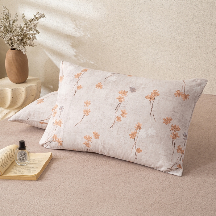 91家纺网 家纺一手货源 找家纺 七里香 2025秋冬新品A类加厚高克重原麻复古风亚麻皱皱纱印花四件套 金枝玉叶