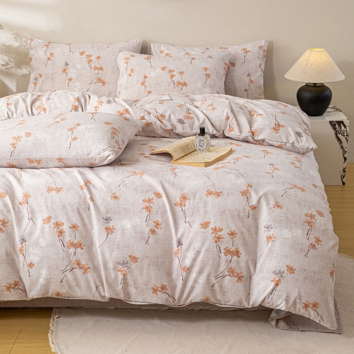 91家纺网 家纺一手货源 找家纺 七里香 2025秋冬新品A类加厚高克重原麻复古风亚麻皱皱纱印花四件套 金枝玉叶