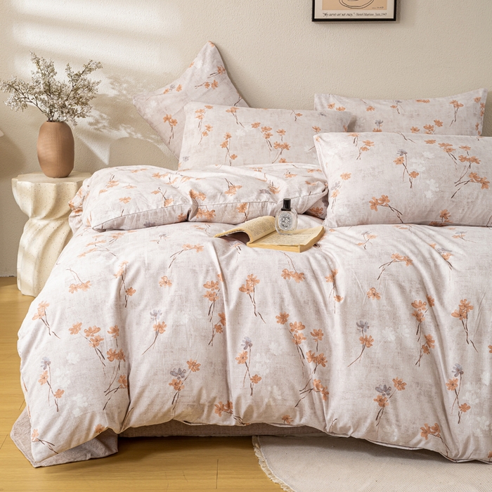 91家纺网 家纺一手货源 找家纺 七里香 2025秋冬新品A类加厚高克重原麻复古风亚麻皱皱纱印花四件套 金枝玉叶