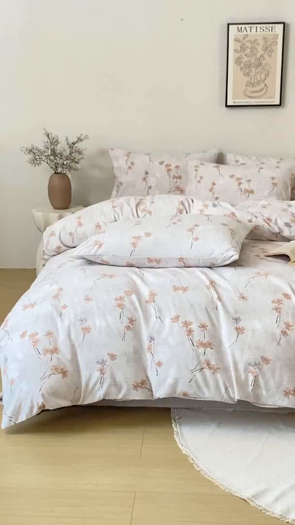 91家纺网 家纺一手货源 找家纺 七里香 2025秋冬新品A类加厚高克重原麻复古风亚麻皱皱纱印花四件套 金枝玉叶