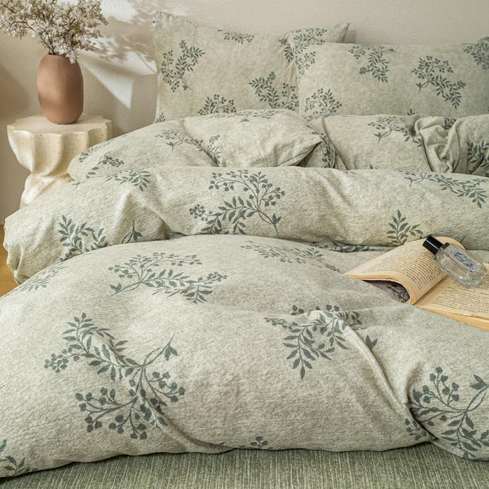 91家纺网 家纺一手货源 找家纺 七里香 2025秋冬新品A类加厚高克重原麻复古风亚麻皱皱纱印花四件套 盛夏