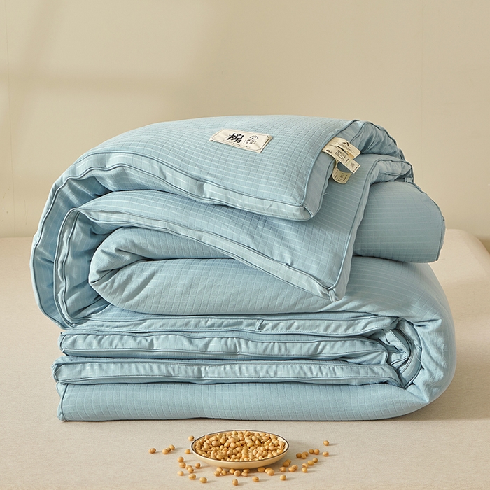 91家纺网 家纺一手货源 找家纺 晚悠家纺 2025新款提花A类原棉大豆纤维被子被芯春秋被冬被供货直播网销 蓝色
