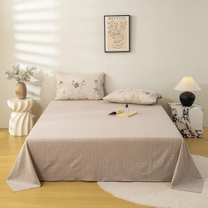 91家纺网 家纺一手货源 找家纺 七里香 2025秋冬新品A类加厚高克重原麻复古风亚麻皱皱纱印花四件套 素锦