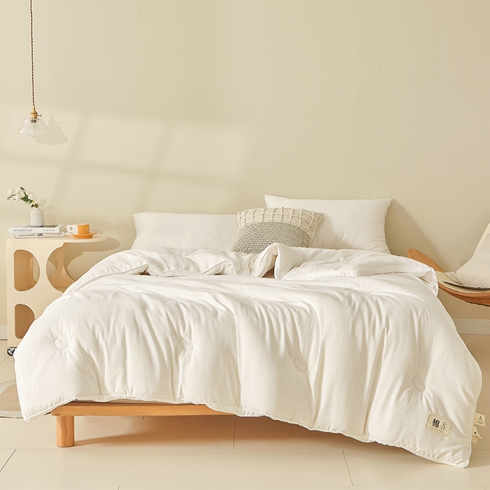 91家纺网 家纺一手货源 找家纺 晚悠家纺 2025新款提花A类原棉大豆纤维被子被芯春秋被冬被供货直播网销 白色