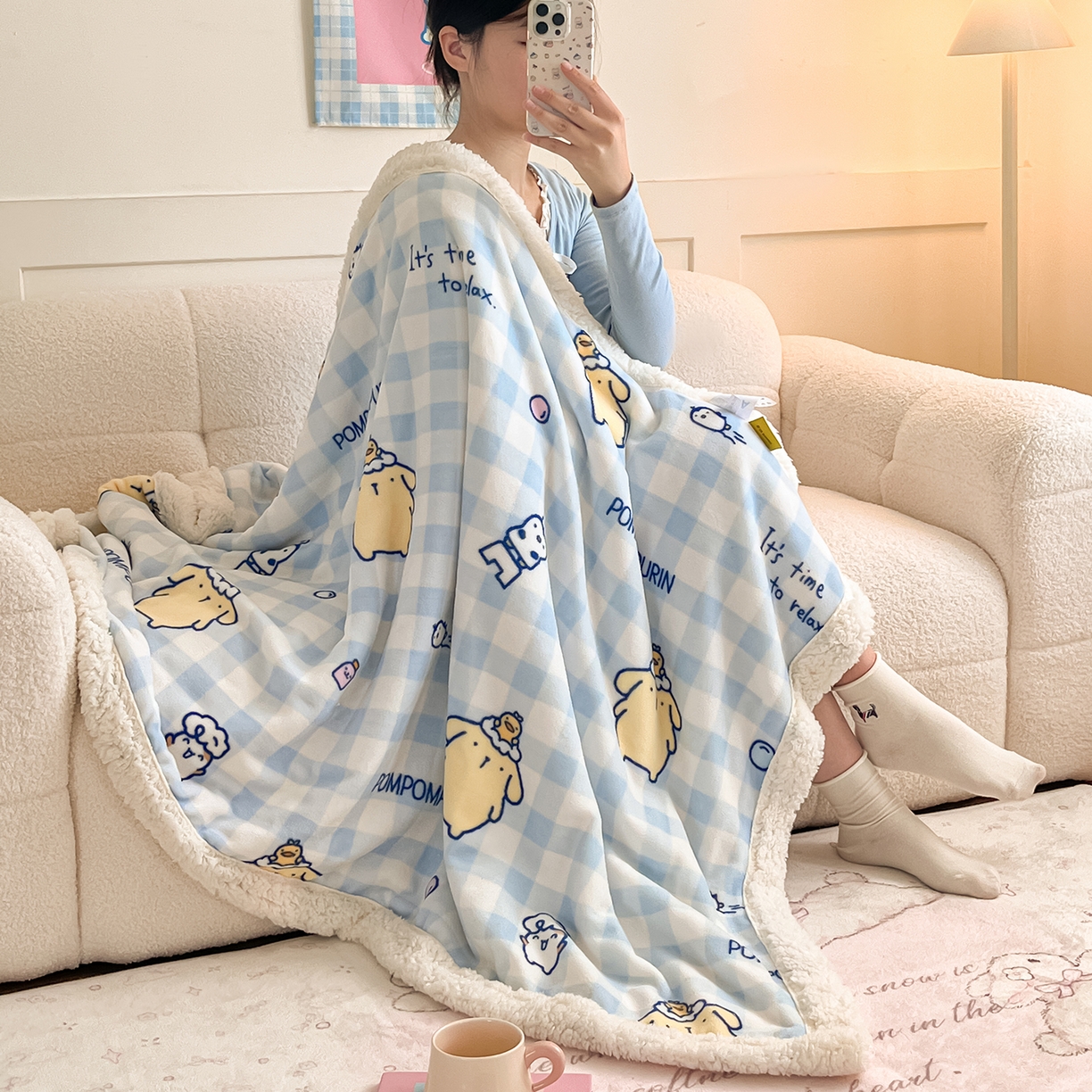 金爱家 2025新款A类三丽鸥正版授权少女可爱卡通加厚牛奶绒羊羔绒毛毯多功能四季毛毯毯子 绒毛毯-MT三丽鸥蓝格布丁狗