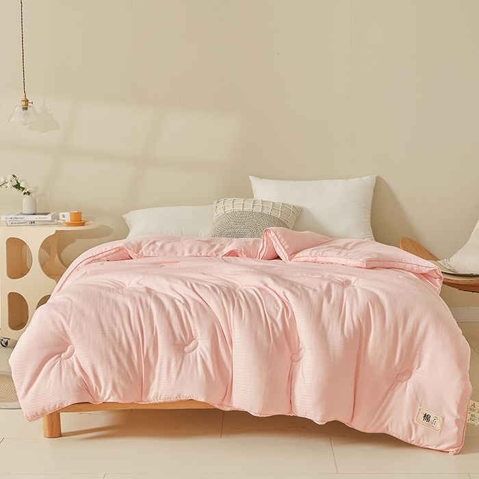 91家纺网 家纺一手货源 找家纺 晚悠家纺 2025新款提花A类原棉大豆纤维被子被芯春秋被冬被供货直播网销 粉色