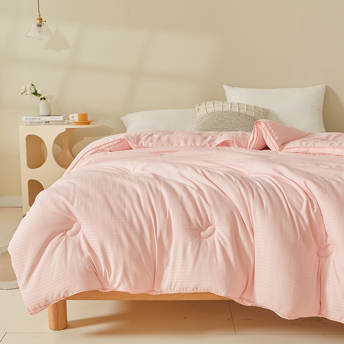 91家纺网 家纺一手货源 找家纺 晚悠家纺 2025新款提花A类原棉大豆纤维被子被芯春秋被冬被供货直播网销 粉色