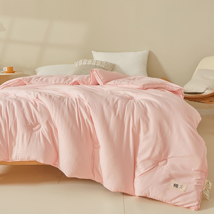 91家纺网 家纺一手货源 找家纺 晚悠家纺 2025新款提花A类原棉大豆纤维被子被芯春秋被冬被供货直播网销 粉色