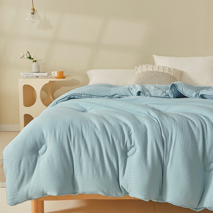 91家纺网 家纺一手货源 找家纺 晚悠家纺 2025新款提花A类原棉大豆纤维被子被芯春秋被冬被供货直播网销 蓝色