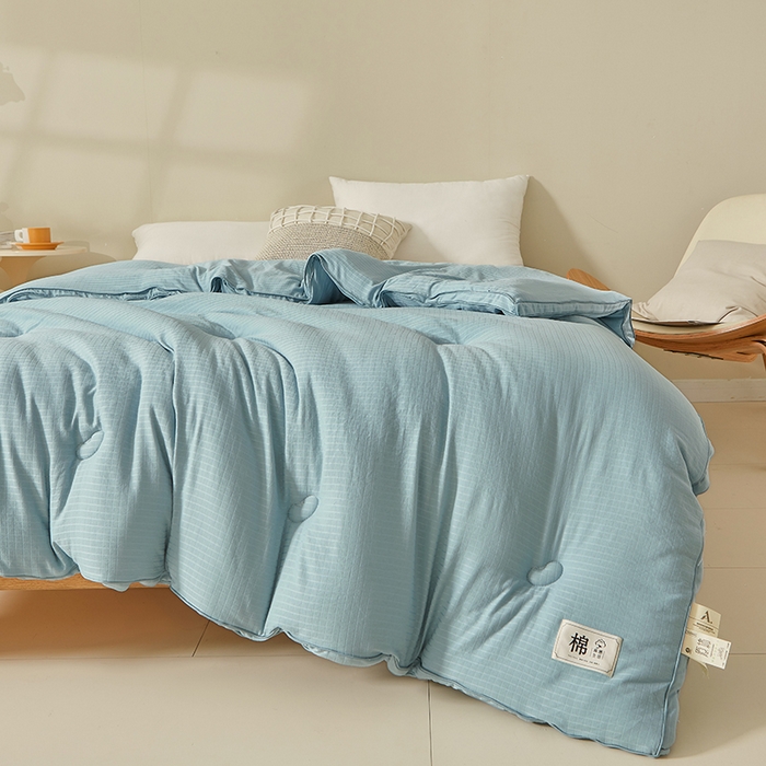 91家纺网 家纺一手货源 找家纺 晚悠家纺 2025新款提花A类原棉大豆纤维被子被芯春秋被冬被供货直播网销 蓝色
