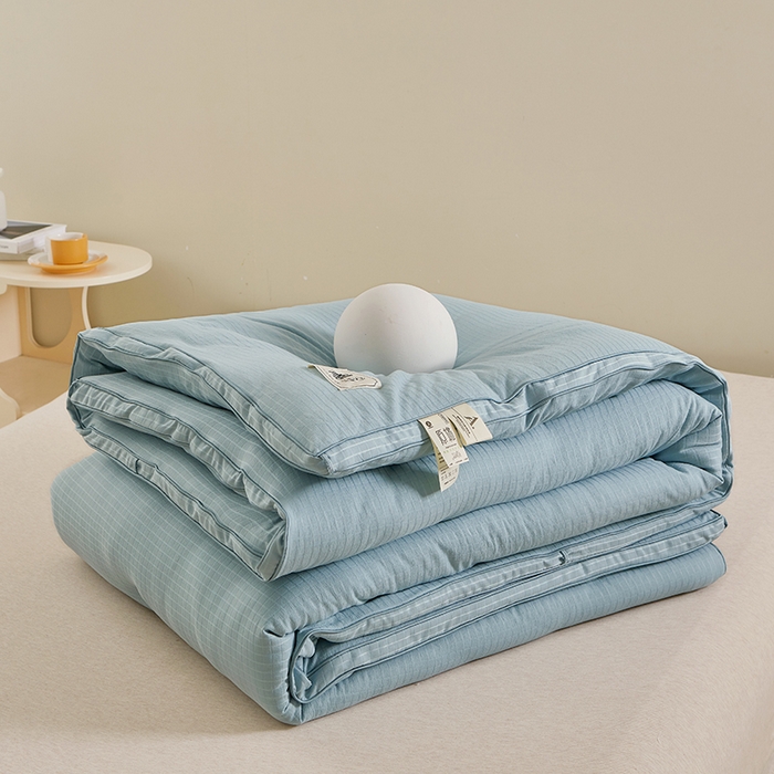 91家纺网 家纺一手货源 找家纺 晚悠家纺 2025新款提花A类原棉大豆纤维被子被芯春秋被冬被供货直播网销 蓝色