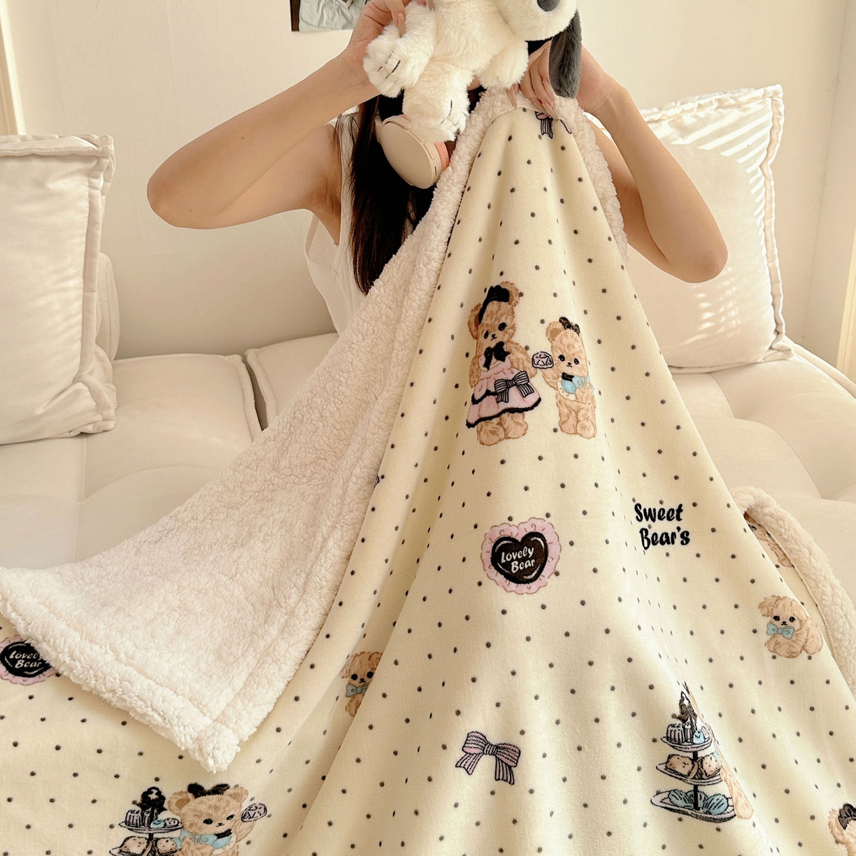 91家纺网 家纺一手货源 找家纺 美乐迪  2025新款牛奶绒羊羔绒毛毯 茶画熊