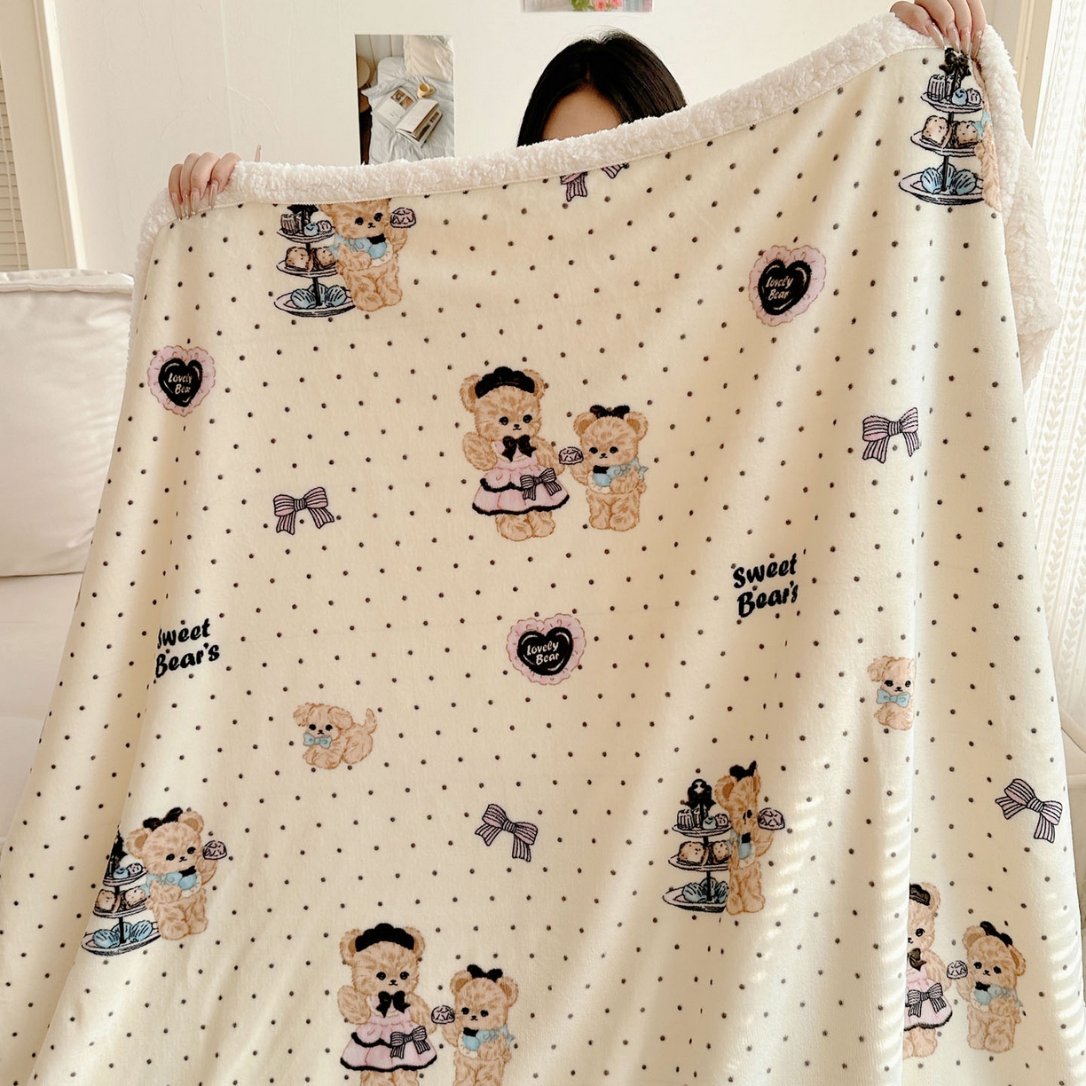 91家纺网 家纺一手货源 找家纺 美乐迪  2025新款牛奶绒羊羔绒毛毯 茶画熊