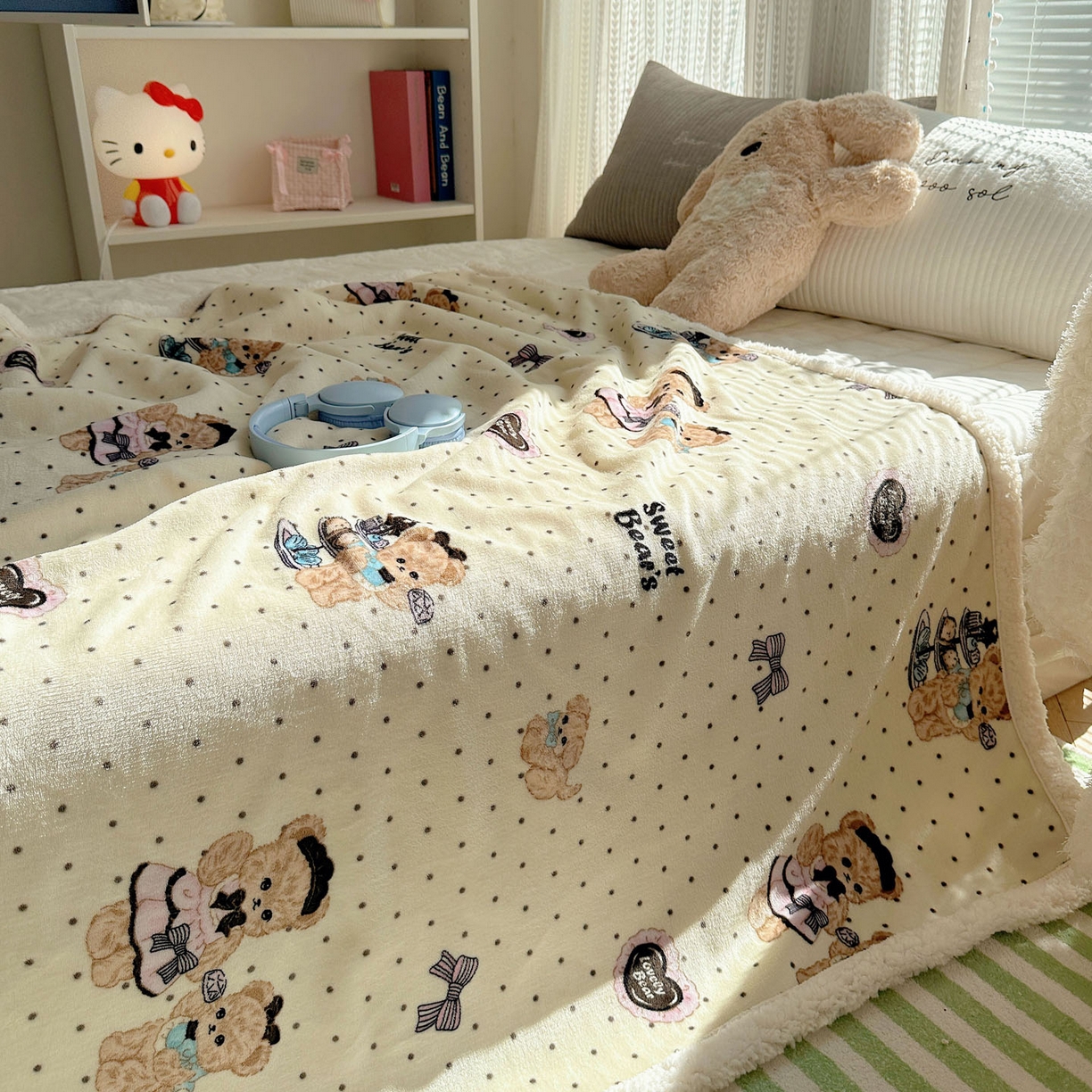 91家纺网 家纺一手货源 找家纺 美乐迪  2025新款牛奶绒羊羔绒毛毯 茶画熊