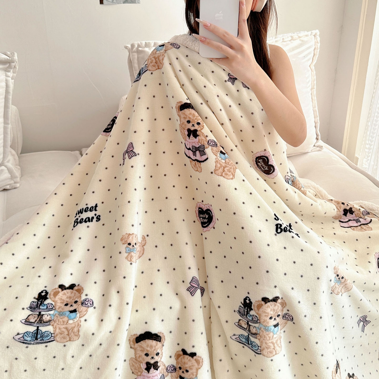 91家纺网 家纺一手货源 找家纺 美乐迪  2025新款牛奶绒羊羔绒毛毯 茶画熊