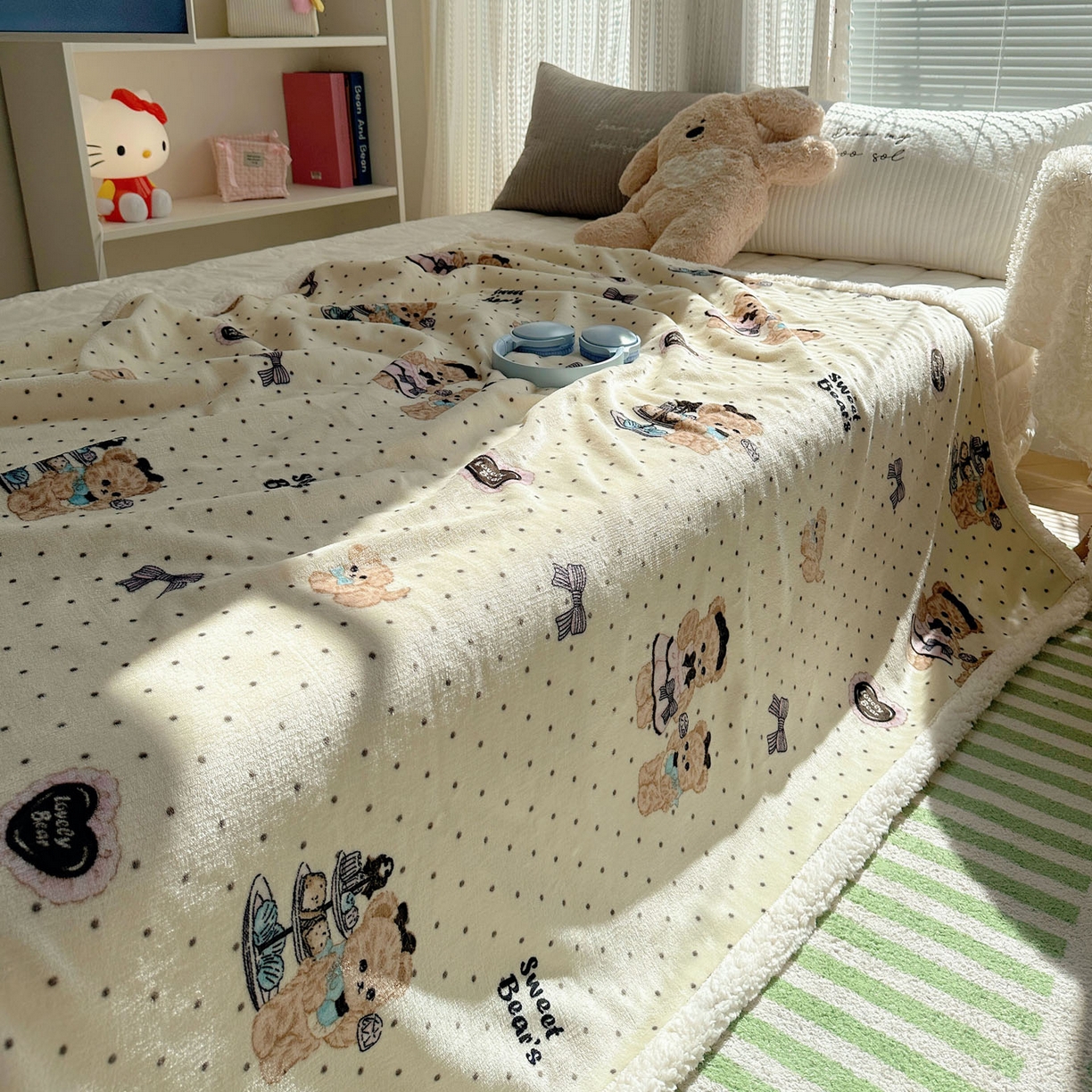 91家纺网 家纺一手货源 找家纺 美乐迪  2025新款牛奶绒羊羔绒毛毯 茶画熊