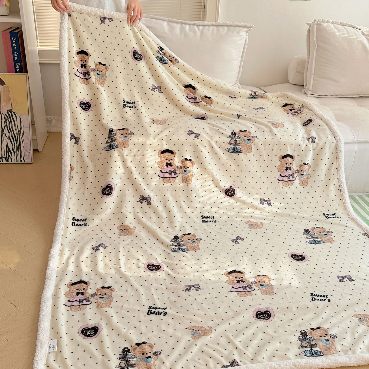 91家纺网 家纺一手货源 找家纺 美乐迪  2025新款牛奶绒羊羔绒毛毯 茶画熊