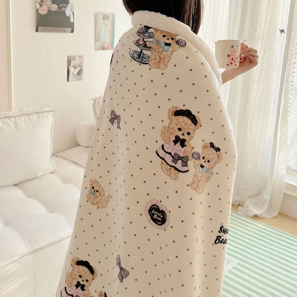 91家纺网 家纺一手货源 找家纺 美乐迪  2025新款牛奶绒羊羔绒毛毯 茶画熊