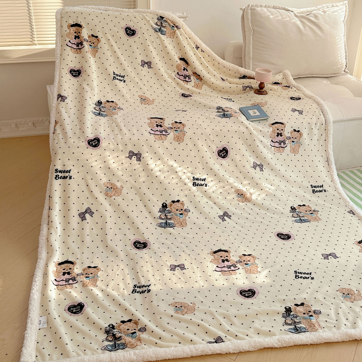 91家纺网 家纺一手货源 找家纺 美乐迪  2025新款牛奶绒羊羔绒毛毯 茶画熊