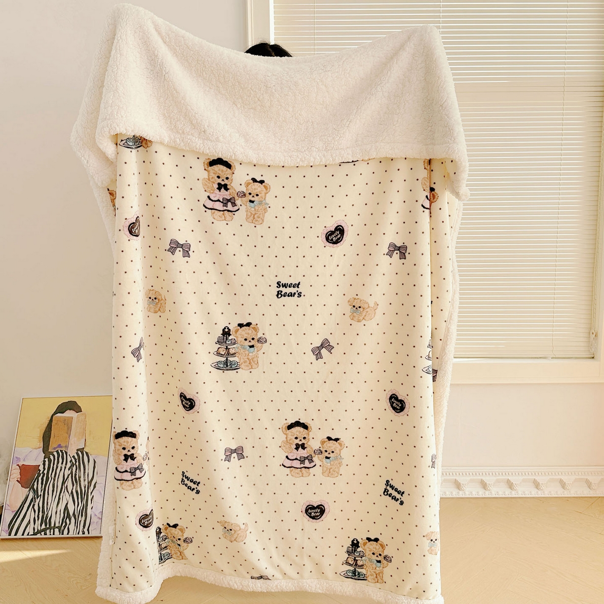 91家纺网 家纺一手货源 找家纺 美乐迪  2025新款牛奶绒羊羔绒毛毯 茶画熊