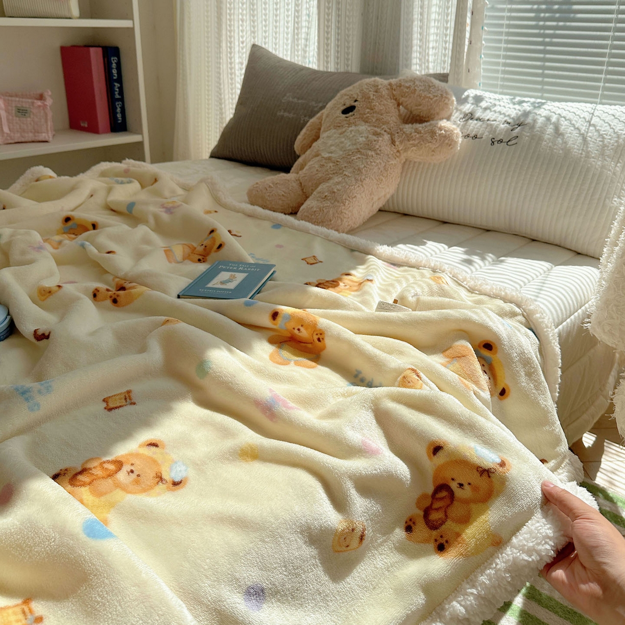 91家纺网 家纺一手货源 找家纺 美乐迪  2025新款牛奶绒羊羔绒毛毯 烘焙熊