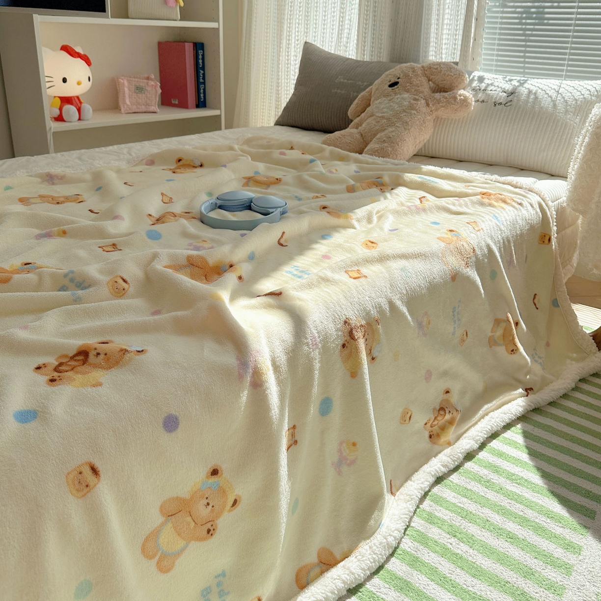 91家纺网 家纺一手货源 找家纺 美乐迪  2025新款牛奶绒羊羔绒毛毯 烘焙熊