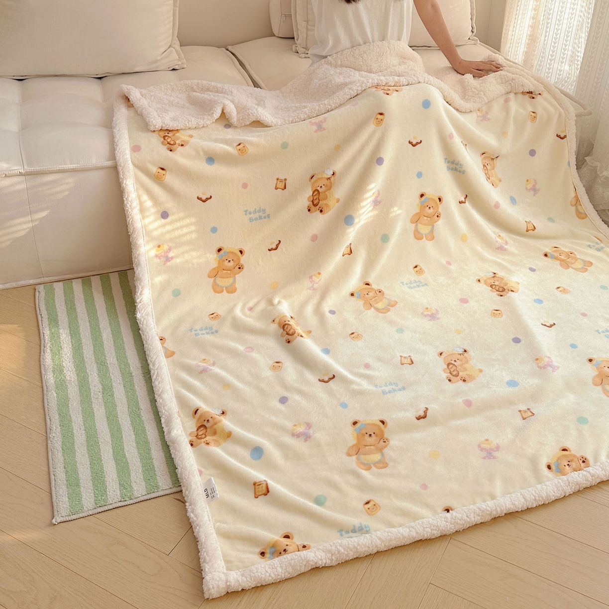 91家纺网 家纺一手货源 找家纺 美乐迪  2025新款牛奶绒羊羔绒毛毯 烘焙熊