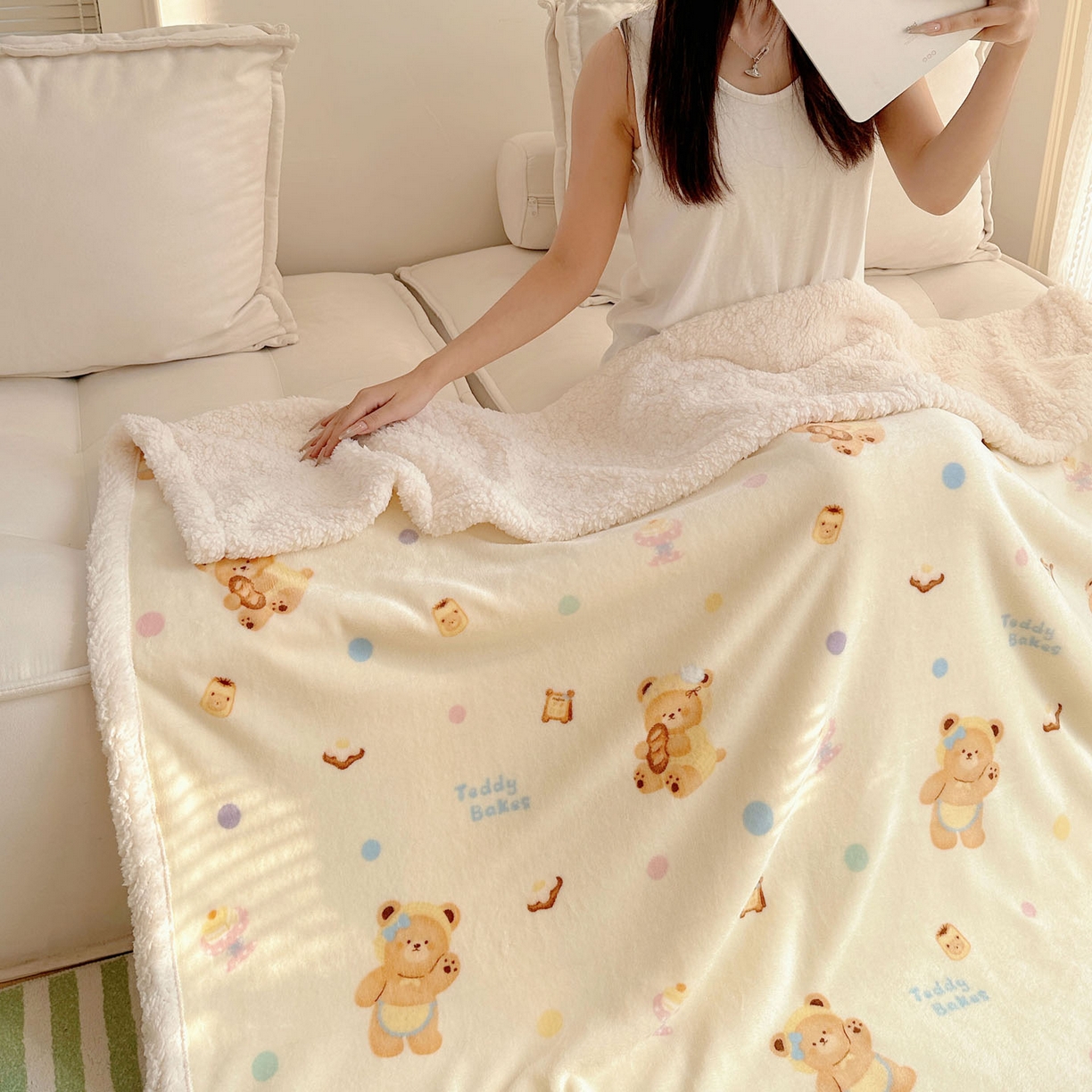 91家纺网 家纺一手货源 找家纺 美乐迪  2025新款牛奶绒羊羔绒毛毯 烘焙熊