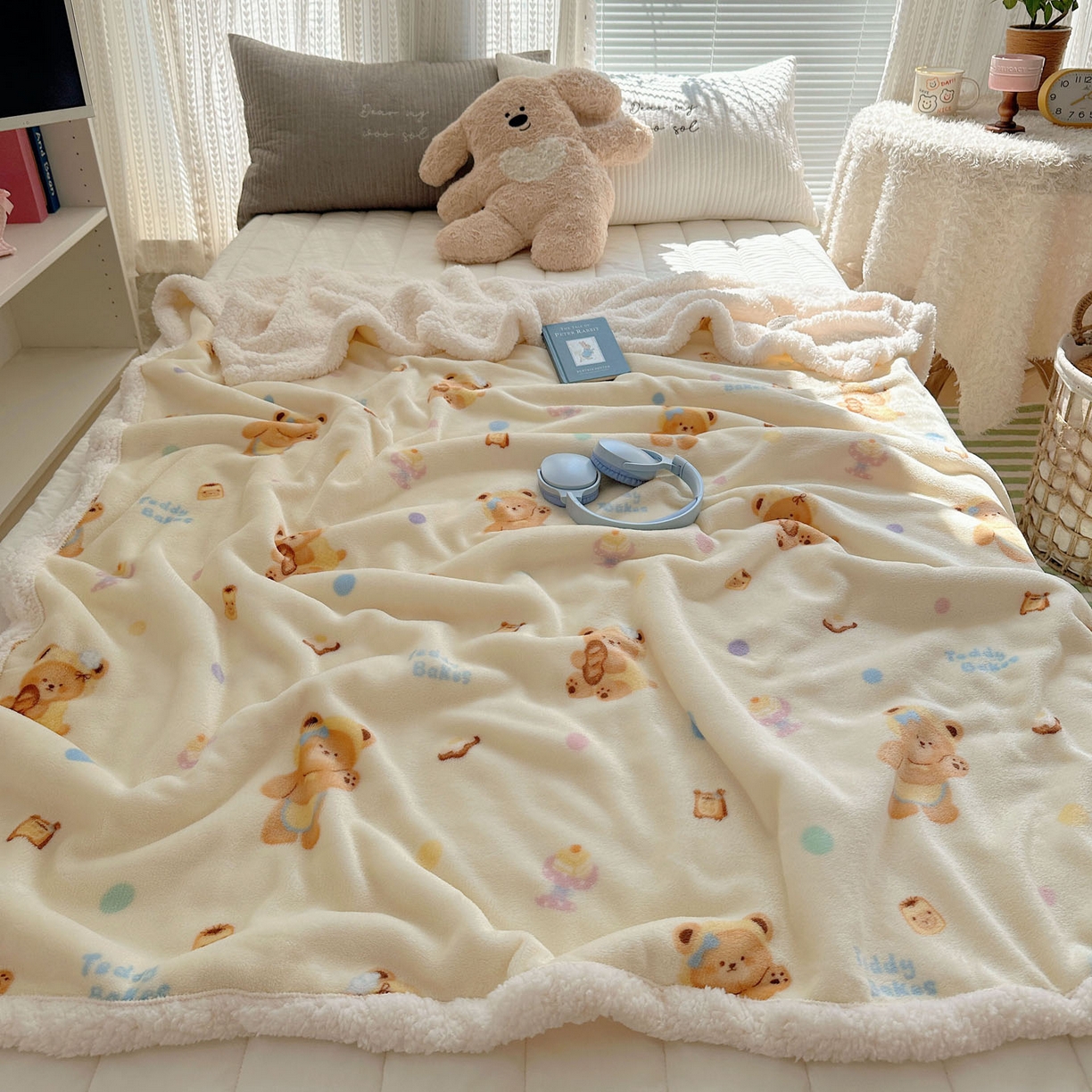 91家纺网 家纺一手货源 找家纺 美乐迪  2025新款牛奶绒羊羔绒毛毯 烘焙熊