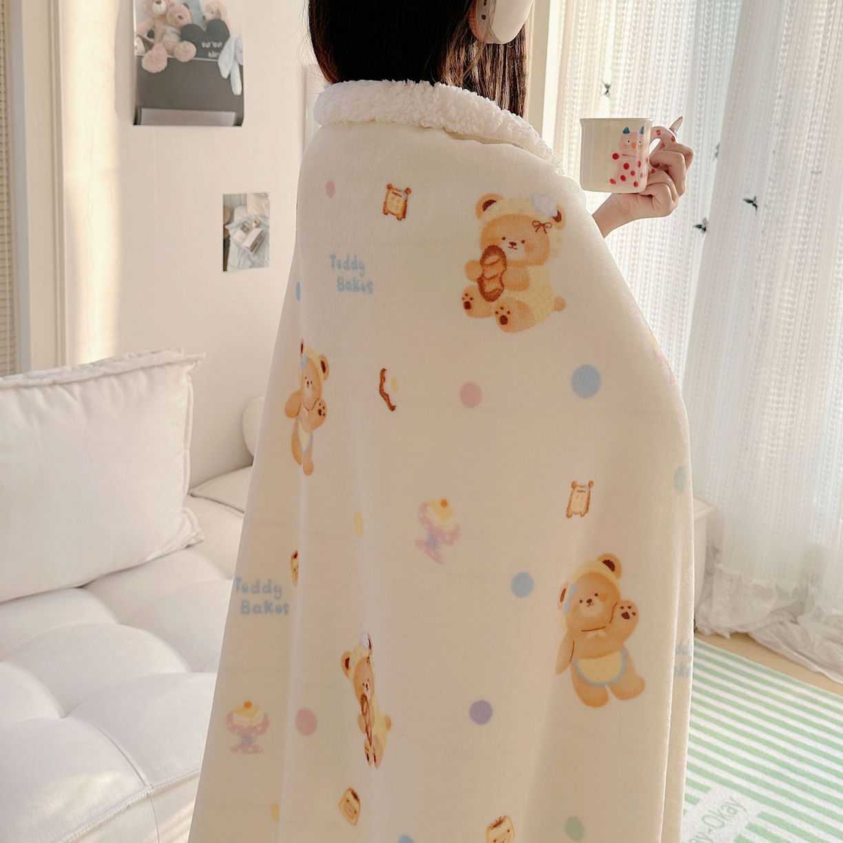 91家纺网 家纺一手货源 找家纺 美乐迪  2025新款牛奶绒羊羔绒毛毯 烘焙熊